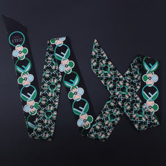 Geometric Print Skinny Scarf Long Ribbon Neckerchief Satin
