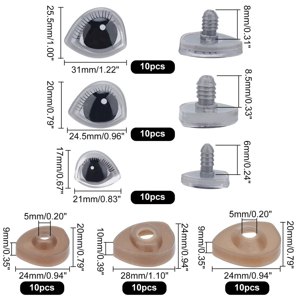 60pcs 3D Safety Eyes Set with Washers for Crafts Bear Dog Cats Eyes