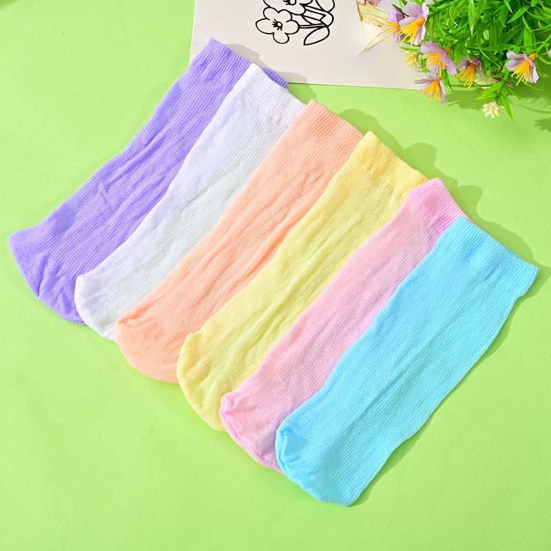 3pcs Kids Candy Thin Short Tube Socks, Striped Girls' Stocking for Spring Summer