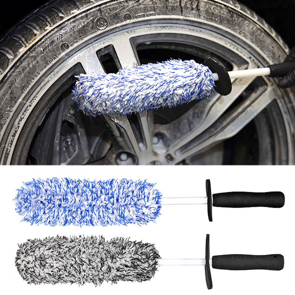 Car Wheel Brush with Non Slip Handle - Easy Cleaning for Rims & Spokes