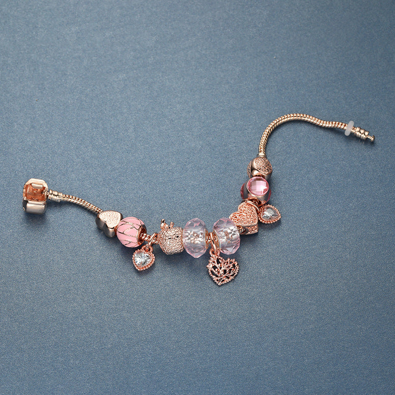Rose Life Tree Bracelet with Stone and Pink Beads - Perfect for Any Occasion