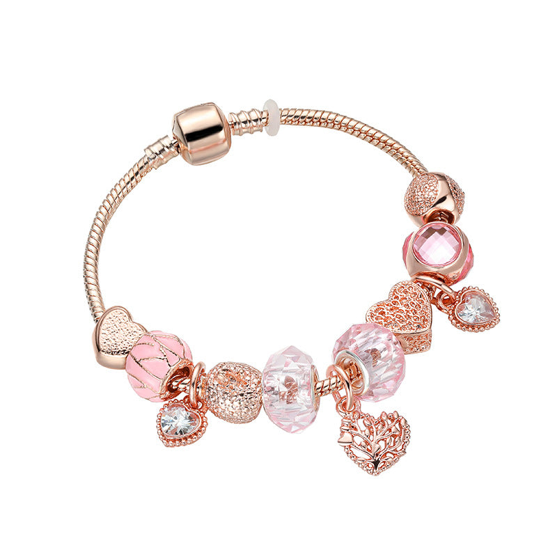 Rose Life Tree Bracelet with Stone and Pink Beads - Perfect for Any Occasion