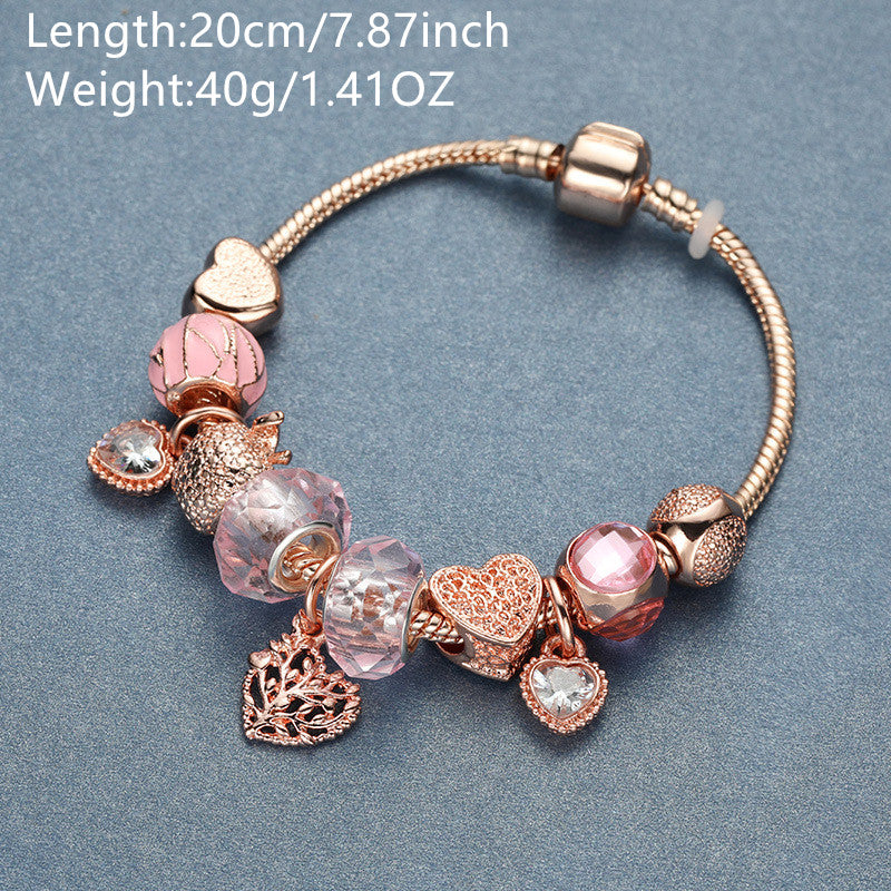 Rose Life Tree Bracelet with Stone and Pink Beads - Perfect for Any Occasion