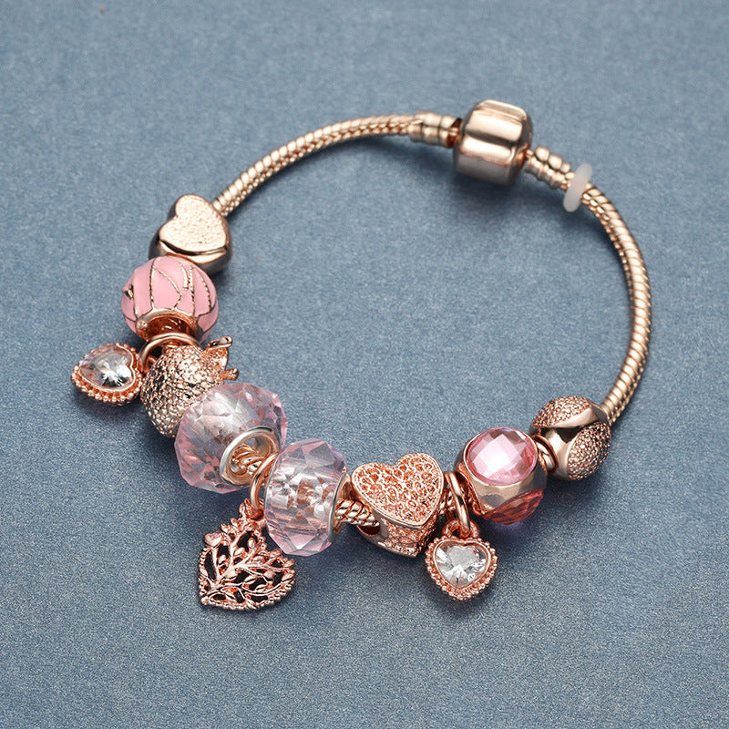 Rose Life Tree Bracelet with Stone and Pink Beads - Perfect for Any Occasion