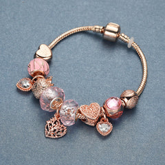 Rose Life Tree Bracelet with Stone and Pink Beads - Perfect for Any Occasion