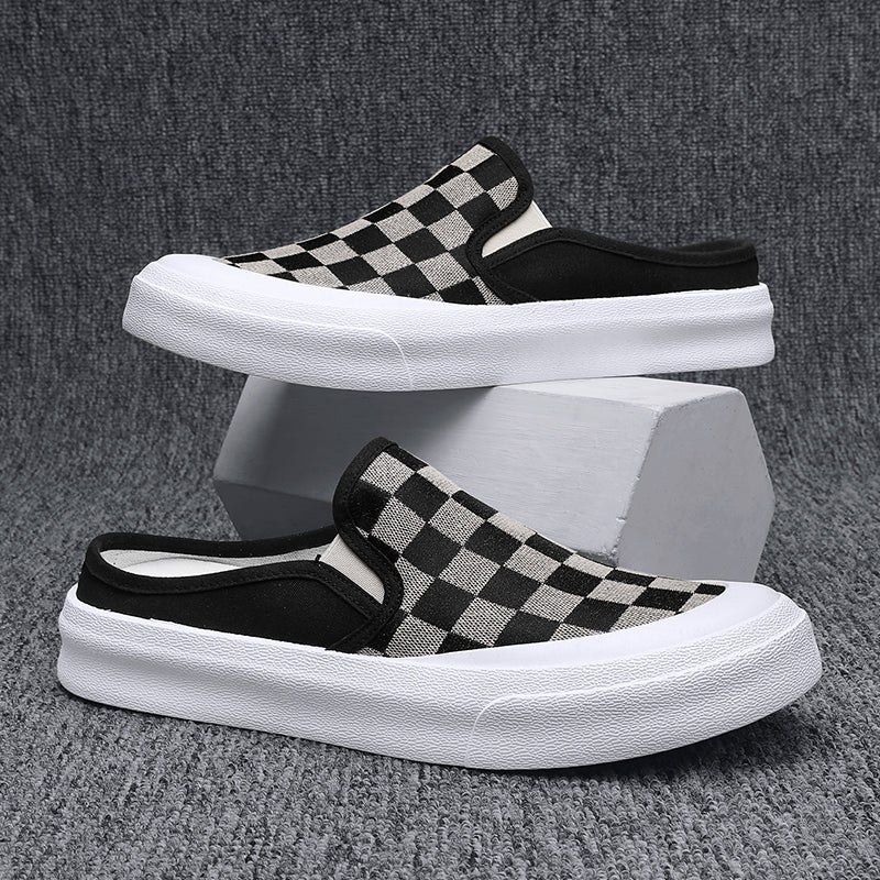 Men's Plaid Slip On Skate Shoes Lightweight Breathable Casual Walking Shoes