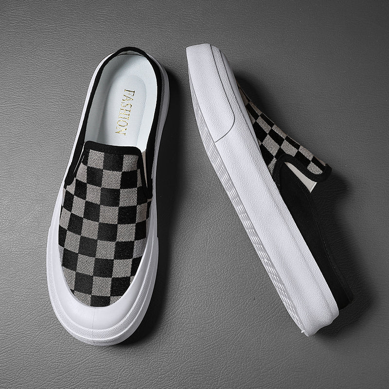Men's Plaid Slip On Skate Shoes Lightweight Breathable Casual Walking Shoes