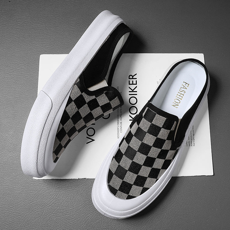 Men's Plaid Slip On Skate Shoes Lightweight Breathable Casual Walking Shoes