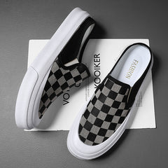 Men's Plaid Slip On Skate Shoes Lightweight Breathable Casual Walking Shoes