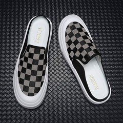 Men's Plaid Slip On Skate Shoes Lightweight Breathable Casual Walking Shoes