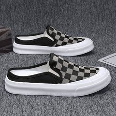 Men's Plaid Slip On Skate Shoes Lightweight Breathable Casual Walking Shoes