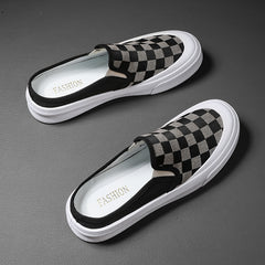 Men's Plaid Slip On Skate Shoes Lightweight Breathable Casual Walking Shoes