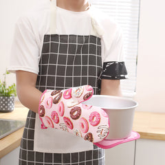 2pcs Doughnuts Printed Oven Mitts And Pot Holder Heat Resistant Gloves