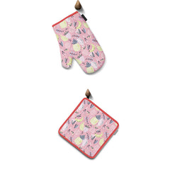 2pcs Doughnuts Printed Oven Mitts And Pot Holder Heat Resistant Gloves