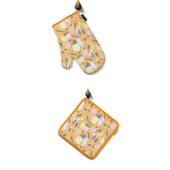 2pcs Doughnuts Printed Oven Mitts And Pot Holder Heat Resistant Gloves