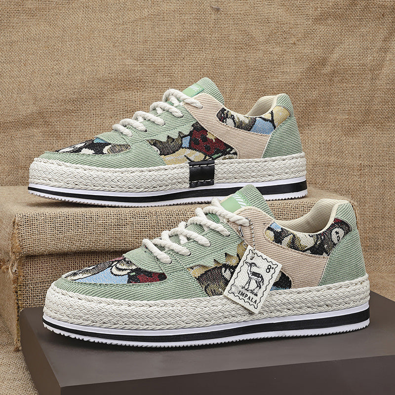 Men's Bear Print Corduroy Skate Shoes Casual Walking Sneakers