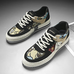 Men's Bear Print Corduroy Skate Shoes Casual Walking Sneakers