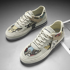 Men's Bear Print Corduroy Skate Shoes Casual Walking Sneakers