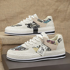 Men's Bear Print Corduroy Skate Shoes Casual Walking Sneakers