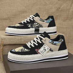 Men's Bear Print Corduroy Skate Shoes Casual Walking Sneakers