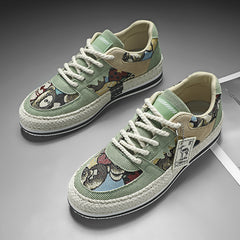 Men's Bear Print Corduroy Skate Shoes Casual Walking Sneakers