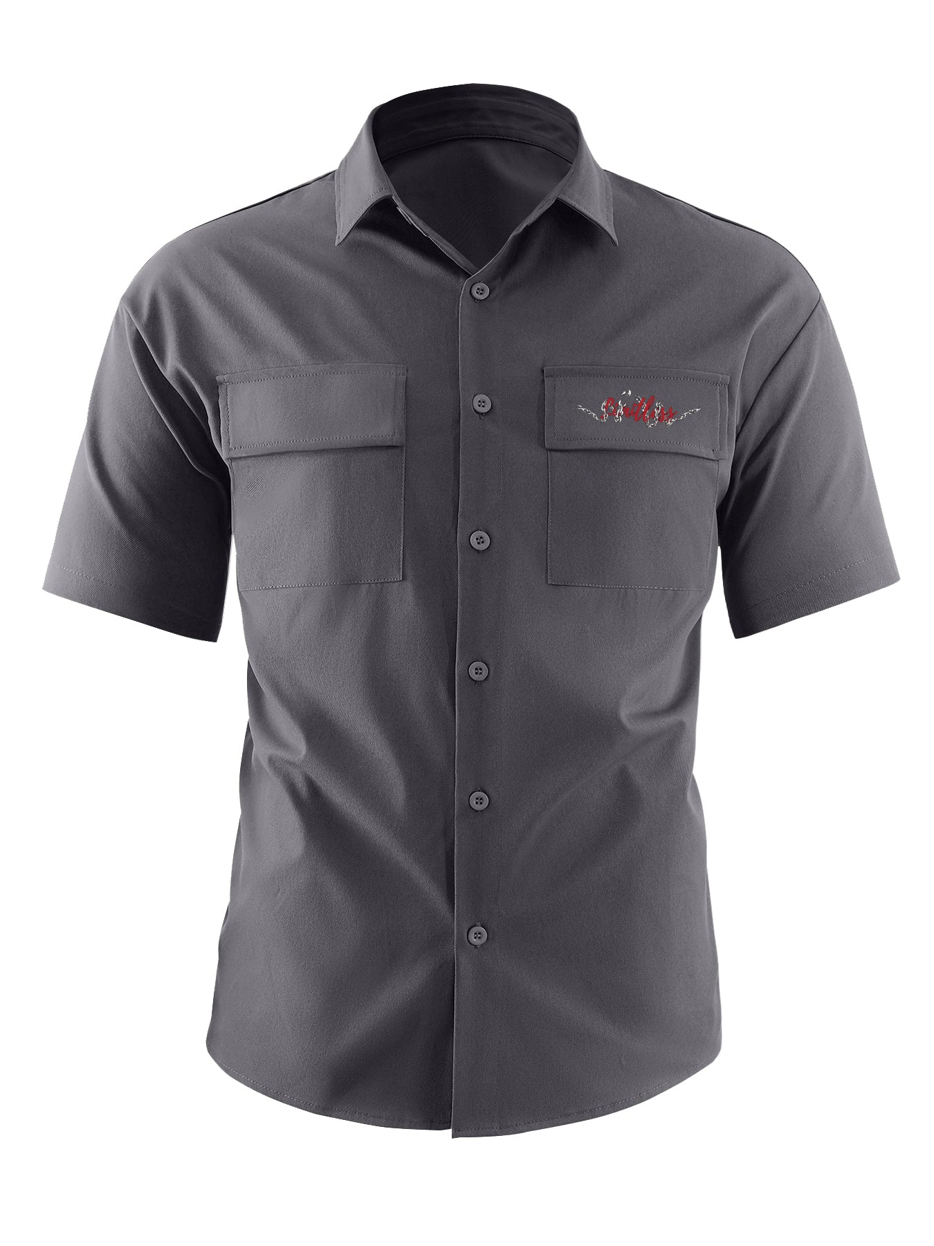 Letter & Baseball Bear Print Casual Short Sleeve Shirt with Chest Pockets
