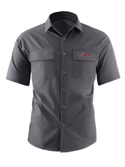 Letter & Baseball Bear Print Casual Short Sleeve Shirt with Chest Pockets