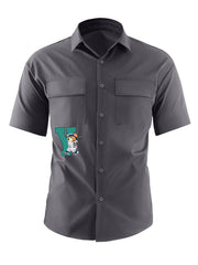 Letter & Baseball Bear Print Casual Short Sleeve Shirt with Chest Pockets