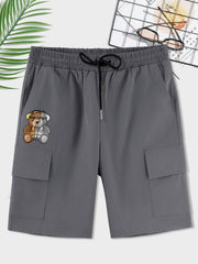 Bear Pattern Cargo Shorts Men's Casual Pocket Waist Drawstring Cargo Shorts