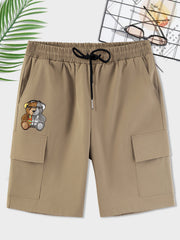Bear Pattern Cargo Shorts Men's Casual Pocket Waist Drawstring Cargo Shorts