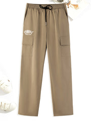 Fishbone Teddy Bear Print Cargo Pants Men's Drawstring Cargo Pants