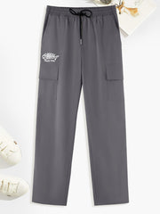 Fishbone Teddy Bear Print Cargo Pants Men's Drawstring Cargo Pants