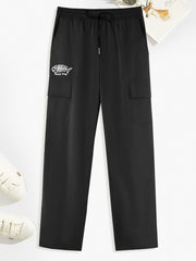 Fishbone Teddy Bear Print Cargo Pants Men's Drawstring Cargo Pants