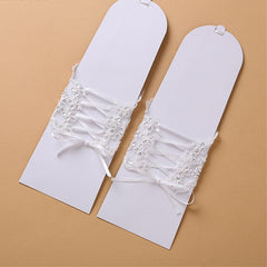 Ivory Lace Floral Short Wedding Gloves Inlaid Rhinestone