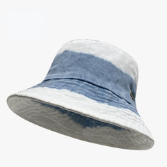 Washed Gradient Denim Bucket Hat Hip Hop Distressed Couple Basin Hat