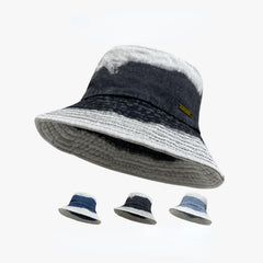 Washed Gradient Denim Bucket Hat Hip Hop Distressed Couple Basin Hat