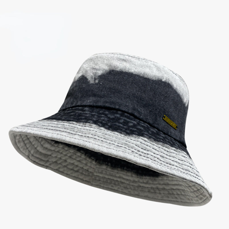 Washed Gradient Denim Bucket Hat Hip Hop Distressed Couple Basin Hat