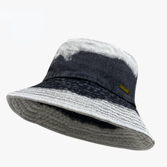 Washed Gradient Denim Bucket Hat Hip Hop Distressed Couple Basin Hat