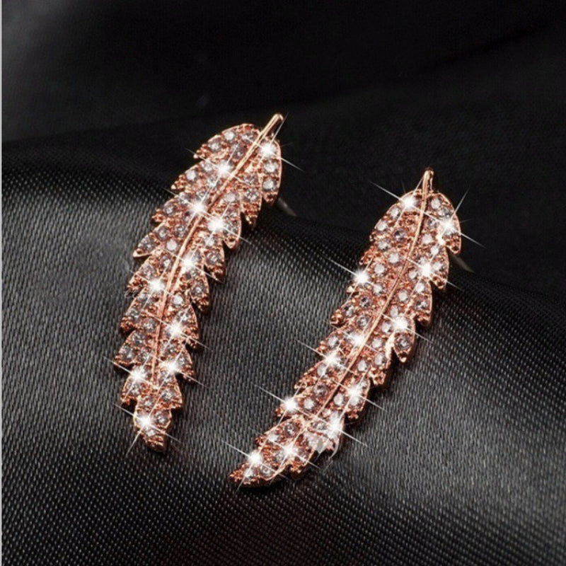 Rhinestone Feather Earrings & Fashion Jewelry for Women Girls