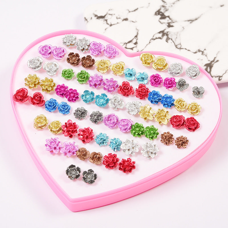 36 Pairs Hypoallergenic Stud Earrings Peach Heart Girl Jewelry