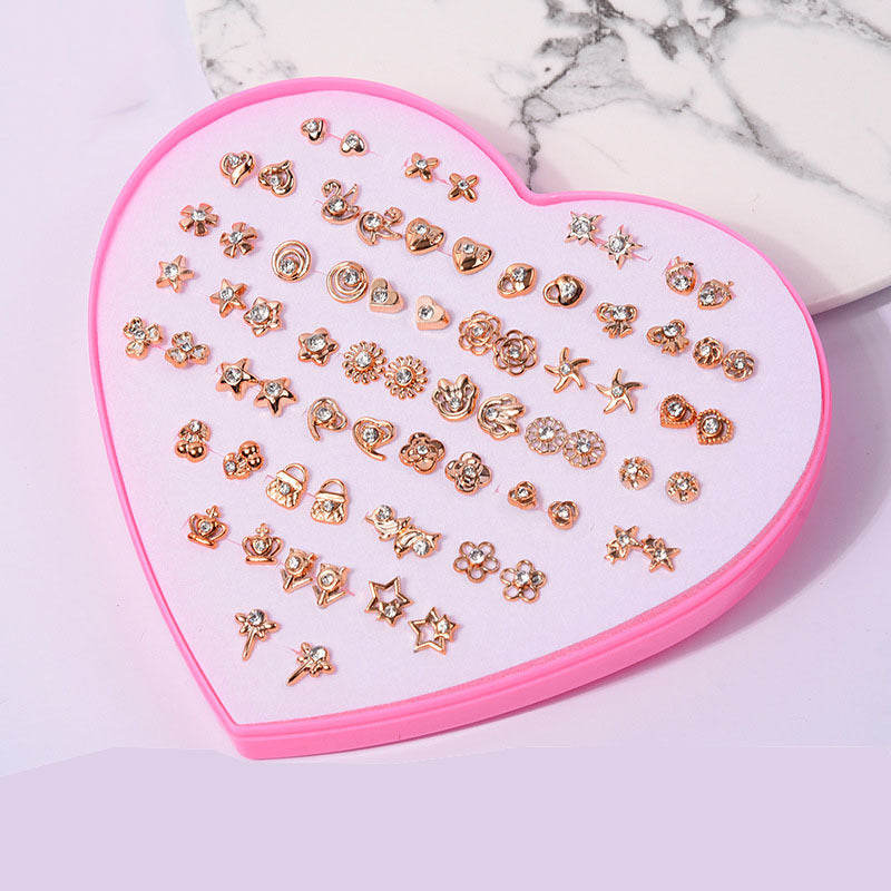 36 Pairs Hypoallergenic Stud Earrings Peach Heart Girl Jewelry