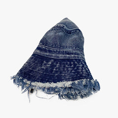 Frayed Brim Denim Bucket Hat Washed Distressed Hip Hop Couple Basin Hat