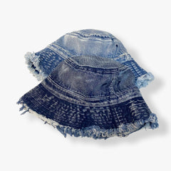 Frayed Brim Denim Bucket Hat Washed Distressed Hip Hop Couple Basin Hat