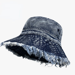 Frayed Brim Denim Bucket Hat Washed Distressed Hip Hop Couple Basin Hat