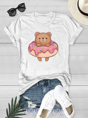 Bear Graphic Casual T shirts Short Sleeve Round Neck Summer Casual Sports Tee