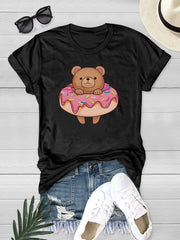 Bear Graphic Casual T shirts Short Sleeve Round Neck Summer Casual Sports Tee