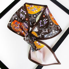Short Satin Printed Scarf Silk Feeling Soft Neck Scarf Dress Decorated