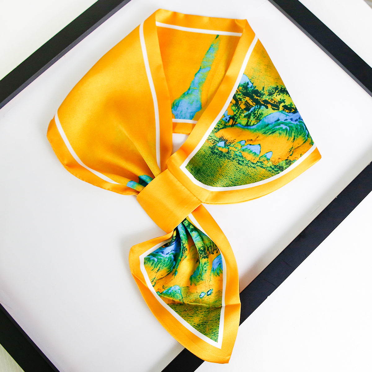 Short Satin Printed Scarf Silk Feeling Soft Neck Scarf Dress Decorated