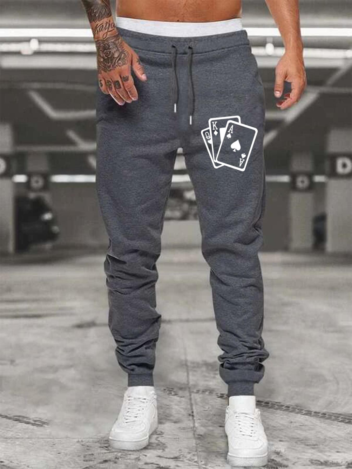 Card Pattern Joggers Men's Casual Loose Fit Drawstring