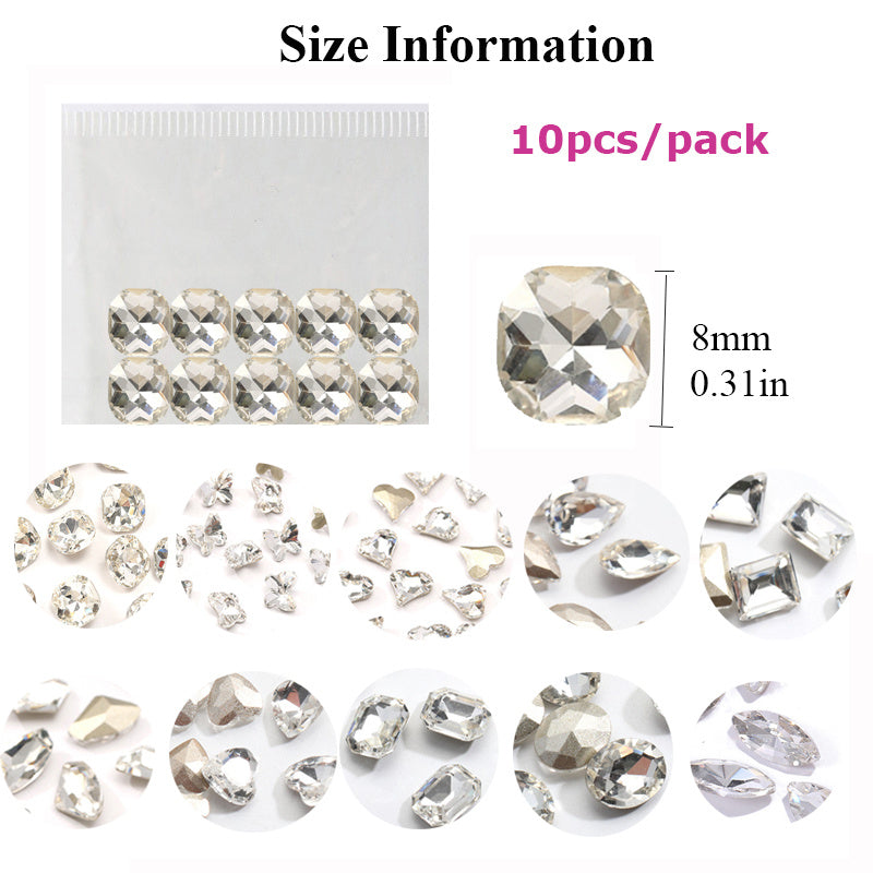 Rhinestone Crystal Gems Set for DIY Nail Art 3D Heart Axe Egg Rectangle Square
